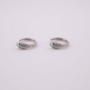 Women's‎ Sterling Silver Snake Hoop Earrings with Green CZ Eyes Unique & Bold **